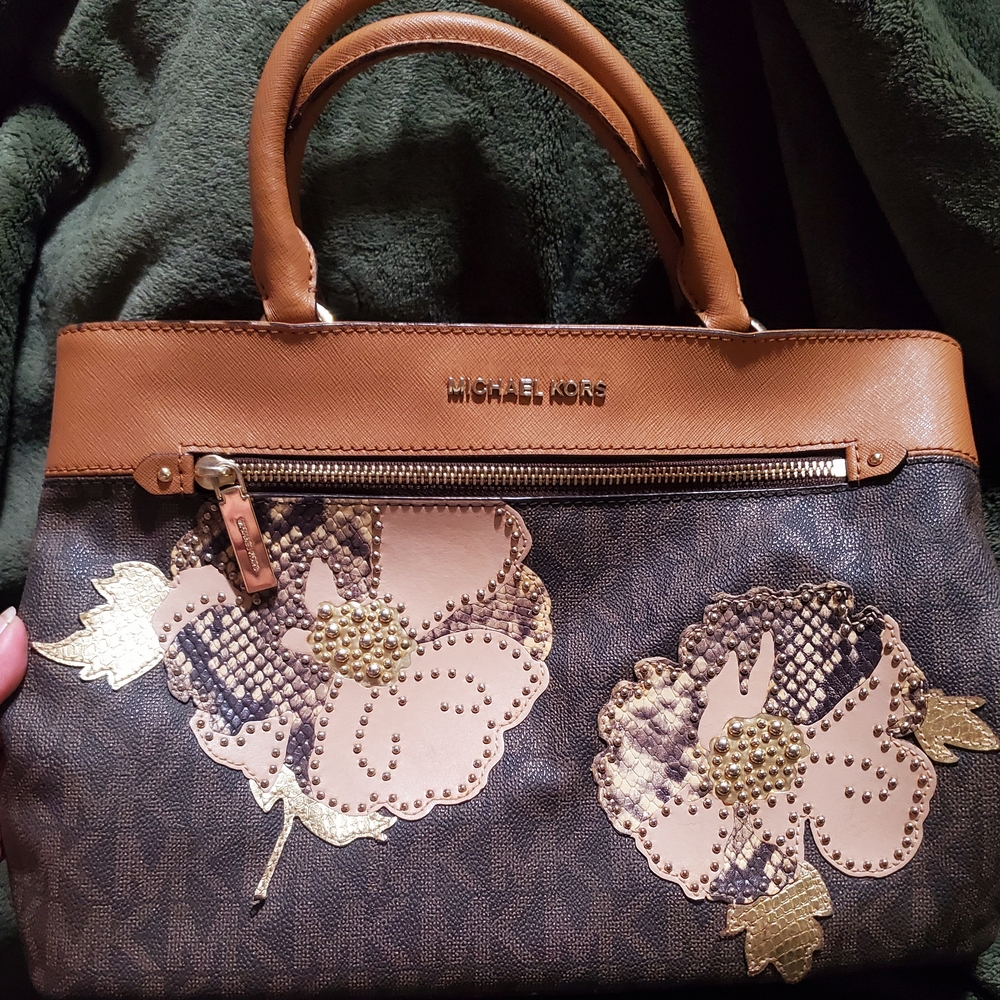 Michael Kors Brown and Gold Satchel with Elegant Design
